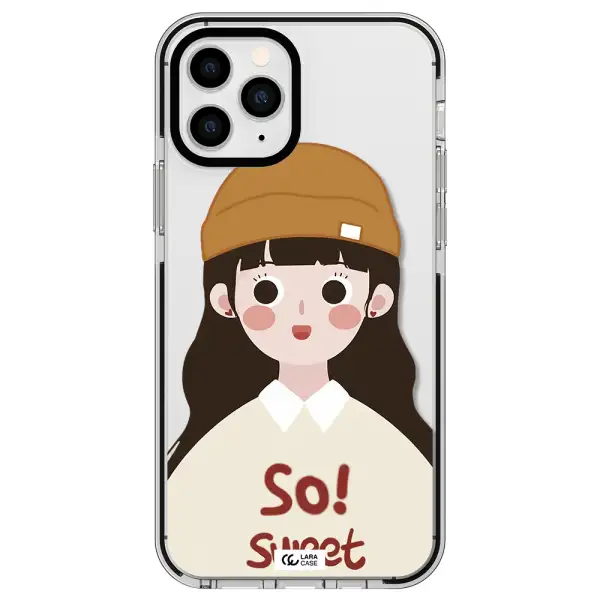 a cartoon of a girl with brown hair Apple iPhone 11 pro impact black border Case