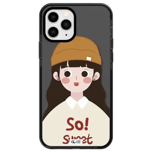 a cartoon of a girl with brown hair Apple iPhone 11 pro max impact Smoke Black Case