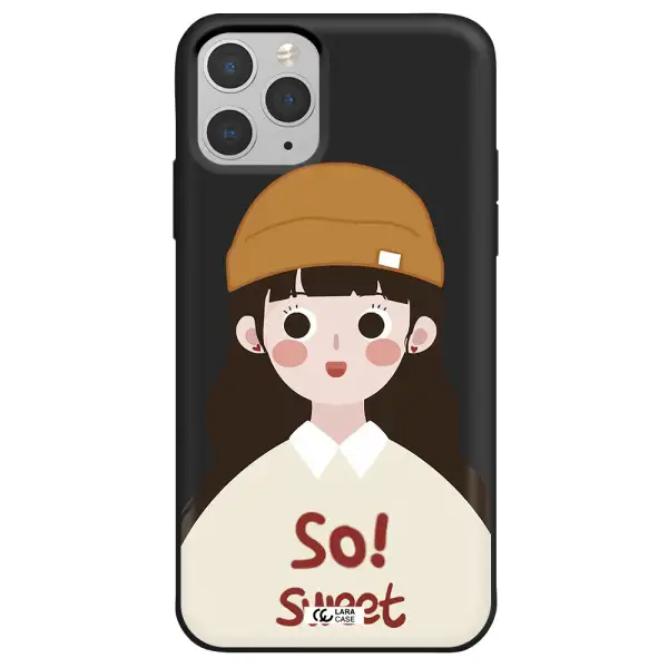 a cartoon of a girl with brown hair Apple iPhone 11 pro max Silicone black Case