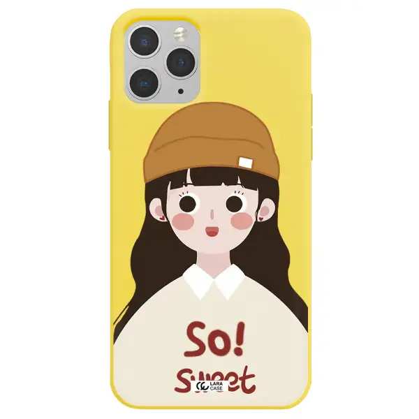 a cartoon of a girl with brown hair Apple iPhone 11 pro Silicone canary yellow Case