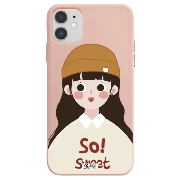a cartoon of a girl with brown hair Apple iPhone 11 Silicone pastel pink Case