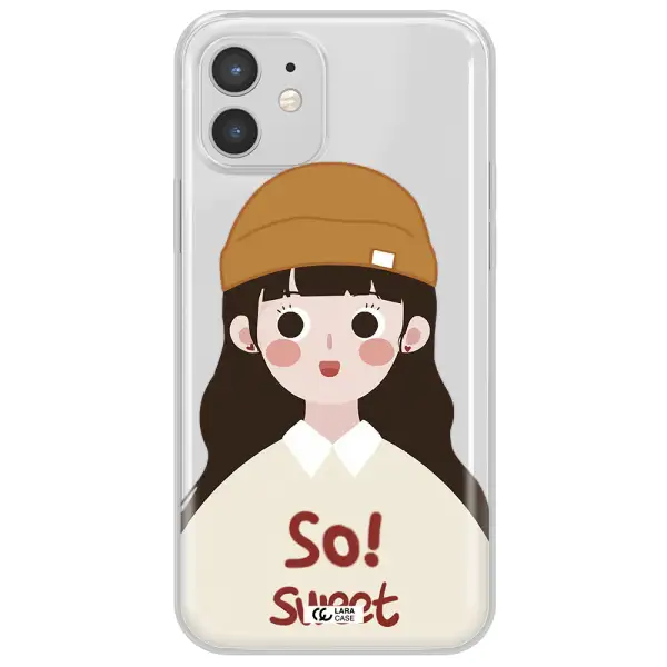 a cartoon of a girl with brown hair Apple iPhone 12 Clear TPU Case