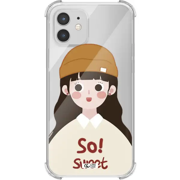 a cartoon of a girl with brown hair Apple iPhone 12 mini Clear PC Case