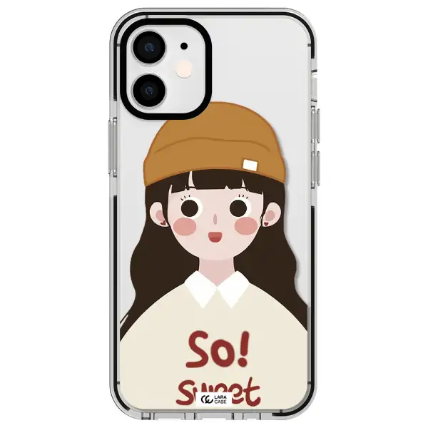 a cartoon of a girl with brown hair Apple iPhone 12 mini impact black border Case