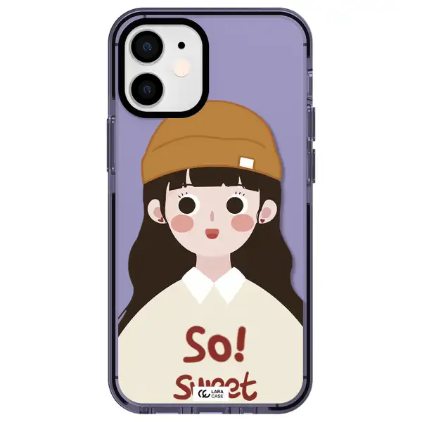 a cartoon of a girl with brown hair Apple iPhone 12 mini impact Lilac Case