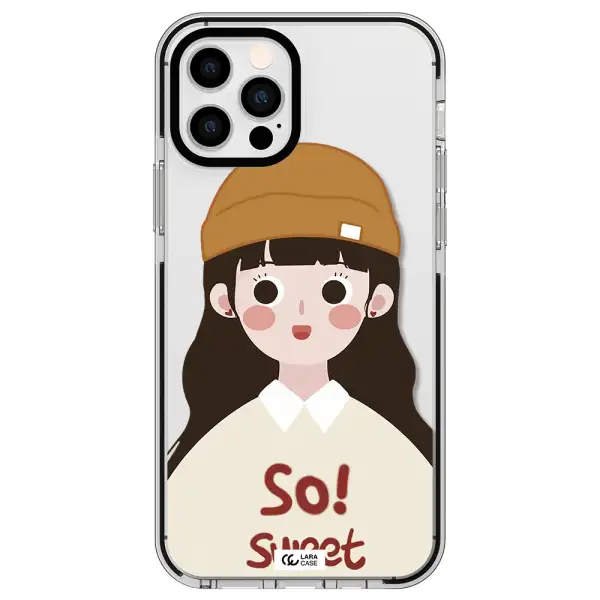 a cartoon of a girl with brown hair Apple iPhone 12 pro impact black border Case