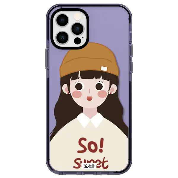 a cartoon of a girl with brown hair Apple iPhone 12 pro impact Lilac Case