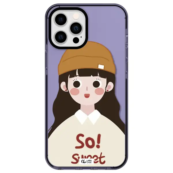 a cartoon of a girl with brown hair Apple iPhone 12 pro max impact Lilac Case