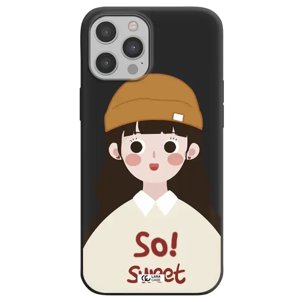 a cartoon of a girl with brown hair Apple iPhone 12 pro max Silicone black Case
