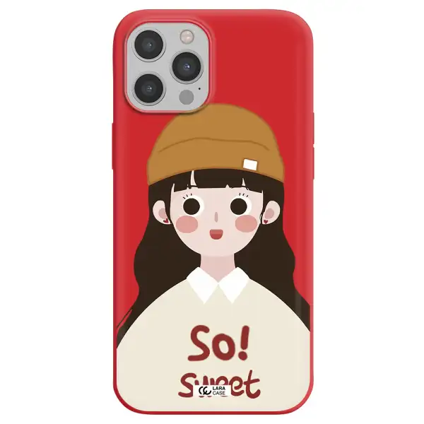 a cartoon of a girl with brown hair Apple iPhone 12 pro max Silicone Imperial Red Case