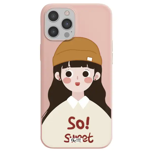 a cartoon of a girl with brown hair Apple iPhone 12 pro max Silicone pastel pink Case