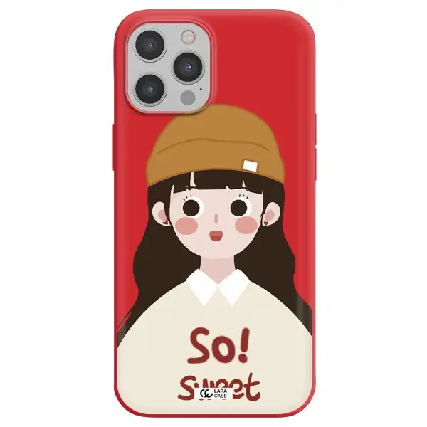 a cartoon of a girl with brown hair Apple iPhone 12 pro Silicone Imperial Red Case