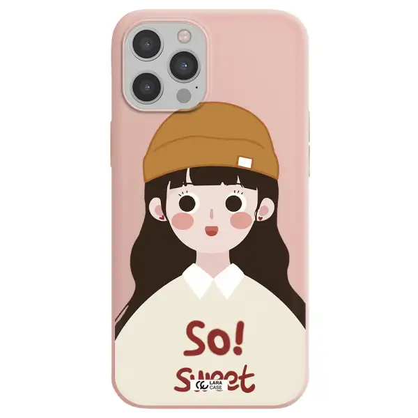 a cartoon of a girl with brown hair Apple iPhone 12 pro Silicone pastel pink Case
