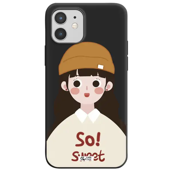 a cartoon of a girl with brown hair Apple iPhone 12 Silicone black Case