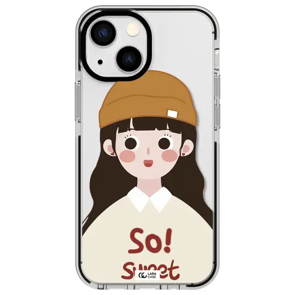 a cartoon of a girl with brown hair Apple iPhone 13 mini impact black border Case