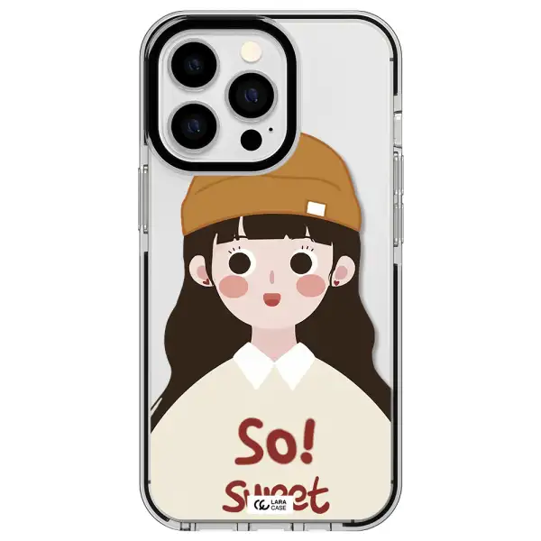 a cartoon of a girl with brown hair Apple iPhone 13 Pro impact black border Case