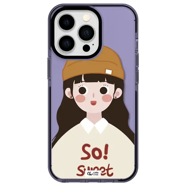 a cartoon of a girl with brown hair Apple iPhone 13 Pro impact Lilac Case