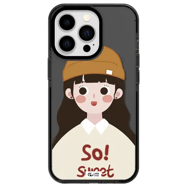 a cartoon of a girl with brown hair Apple iPhone 13 Pro impact Smoke Black Case