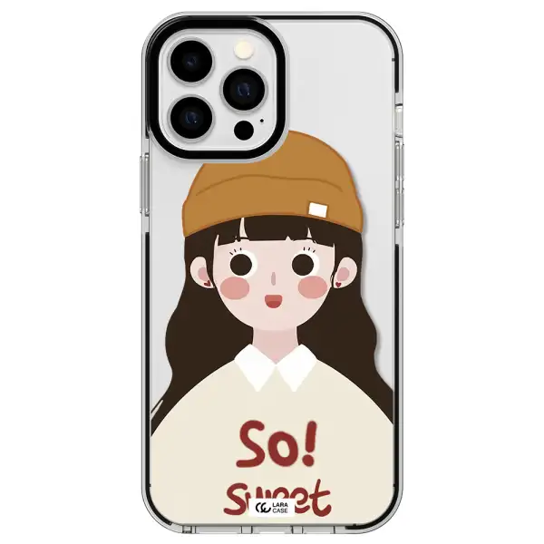 a cartoon of a girl with brown hair Apple iPhone 13 Pro Max impact black border Case