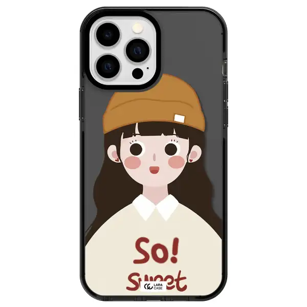a cartoon of a girl with brown hair Apple iPhone 13 Pro Max impact Smoke Black Case