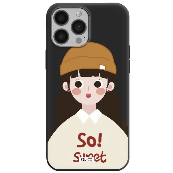 a cartoon of a girl with brown hair Apple iPhone 13 Pro Max Silicone black Case