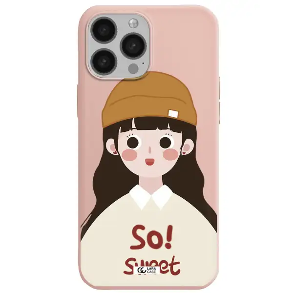a cartoon of a girl with brown hair Apple iPhone 13 Pro Max Silicone pastel pink Case