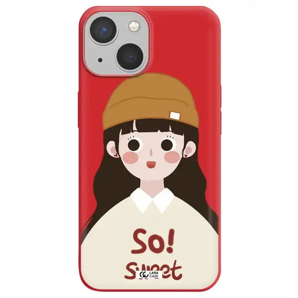 a cartoon of a girl with brown hair Apple iPhone 13 Silicone Imperial Red Case