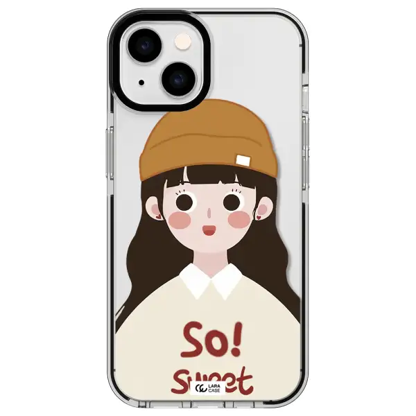 a cartoon of a girl with brown hair Apple iPhone 14 impact black border Case