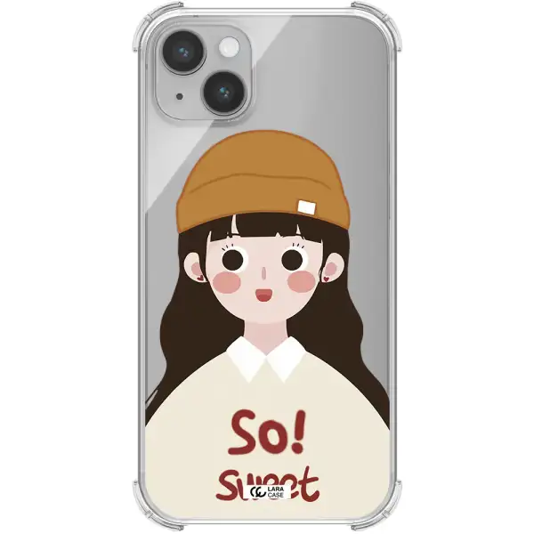 a cartoon of a girl with brown hair Apple iPhone 14 plus Clear PC Case