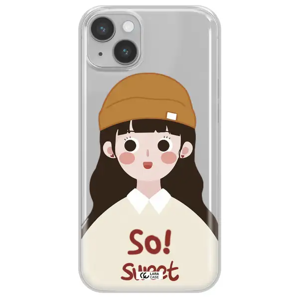 a cartoon of a girl with brown hair Apple iPhone 14 plus Clear TPU Case