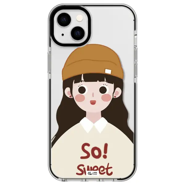 a cartoon of a girl with brown hair Apple iPhone 14 plus impact black border Case