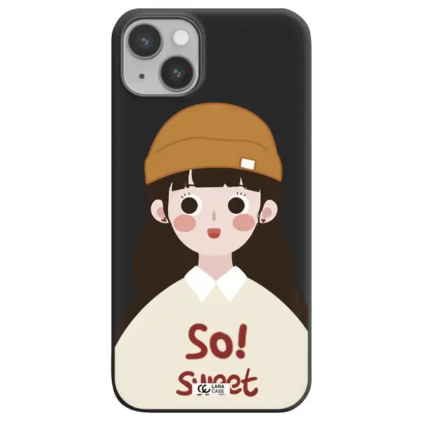 a cartoon of a girl with brown hair Apple iPhone 14 plus Silicone black Case
