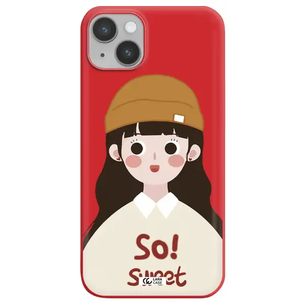 a cartoon of a girl with brown hair Apple iPhone 14 plus Silicone Imperial Red Case
