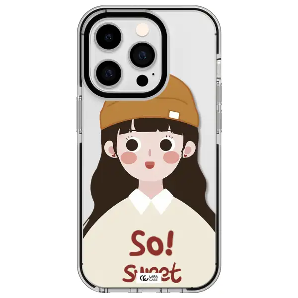 a cartoon of a girl with brown hair Apple iPhone 14 pro impact black border Case