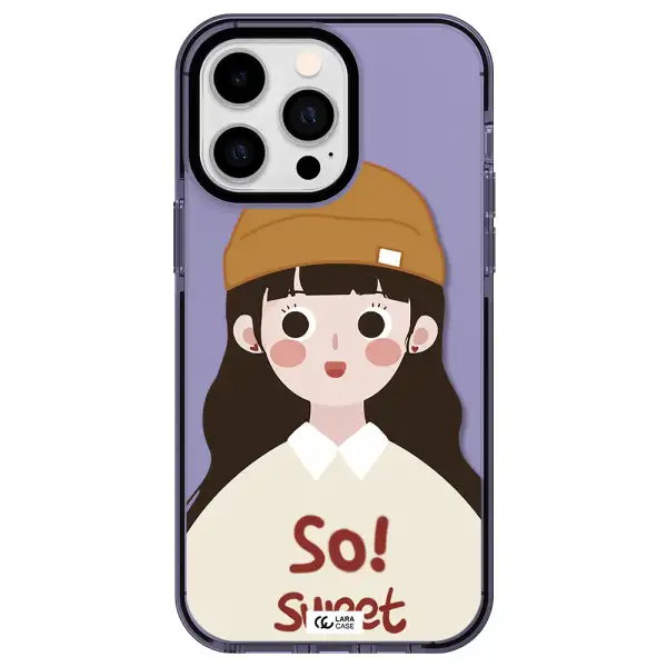 a cartoon of a girl with brown hair Apple iPhone 14 pro max impact Lilac Case