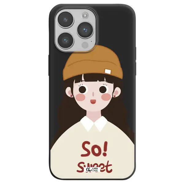 a cartoon of a girl with brown hair Apple iPhone 14 pro max Silicone black Case