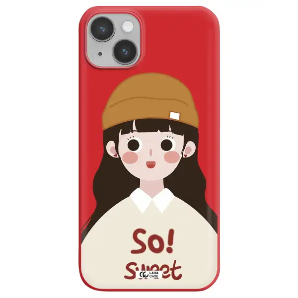 a cartoon of a girl with brown hair Apple iPhone 14 Silicone Imperial Red Case