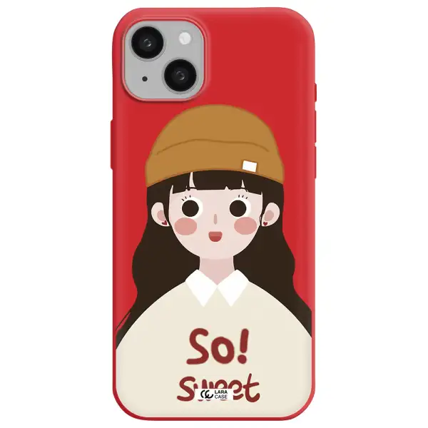 a cartoon of a girl with brown hair Apple iphone 15 plus Silicone Imperial Red Case