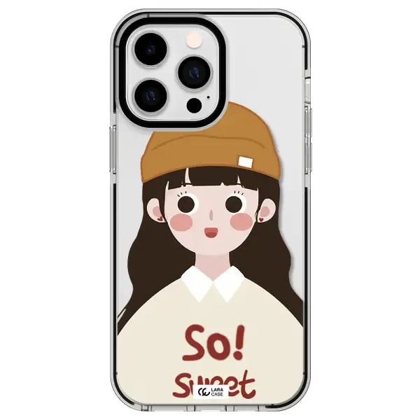 a cartoon of a girl with brown hair Apple iPhone 15 Pro impact black border Case