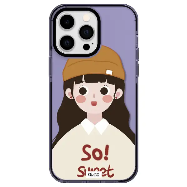 a cartoon of a girl with brown hair Apple iPhone 15 Pro Max impact Lilac Case