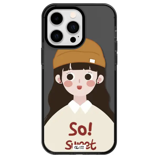 a cartoon of a girl with brown hair Apple iPhone 15 Pro Max impact Smoke Black Case
