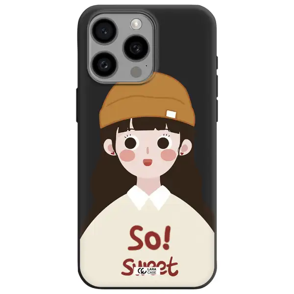 a cartoon of a girl with brown hair Apple Iphone 15 Pro max Silicone black Case