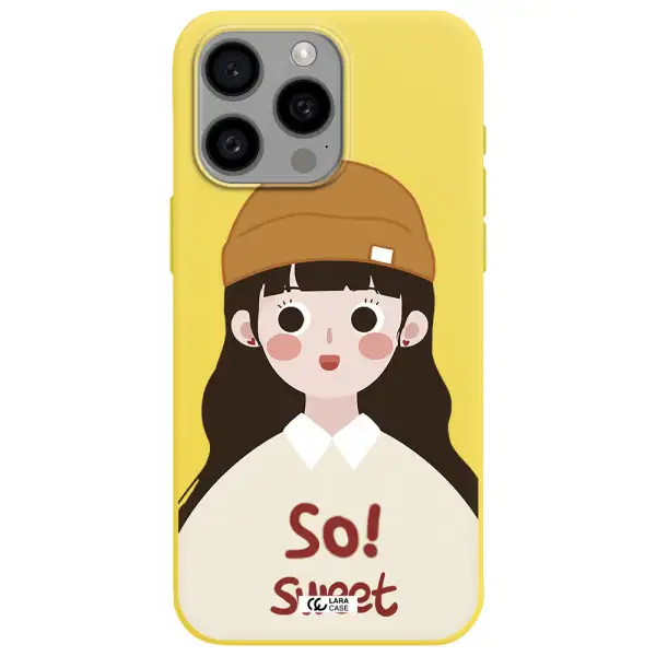 a cartoon of a girl with brown hair Apple Iphone 15 Pro max Silicone canary yellow Case
