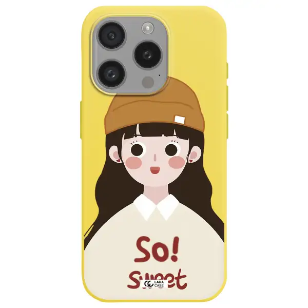 A Cartoon Of A Girl With Brown Hair Apple Iphone 15 Pro Silicone Canary Yellow Case