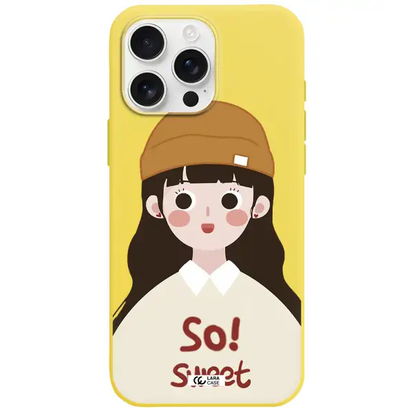 A Cartoon Of A Girl With Brown Hair Apple Iphone 16 Pro Max Silicone Canary Yellow Case