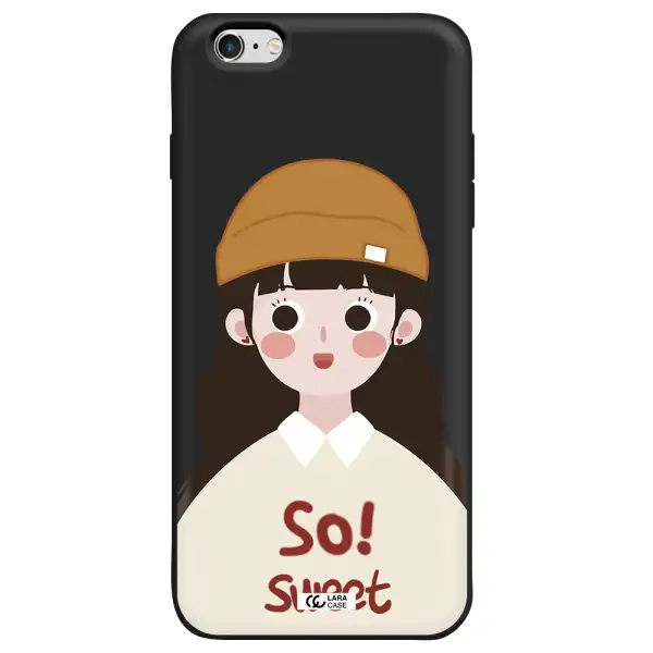 a cartoon of a girl with brown hair Apple iPhone 6 plus Silicone black Case