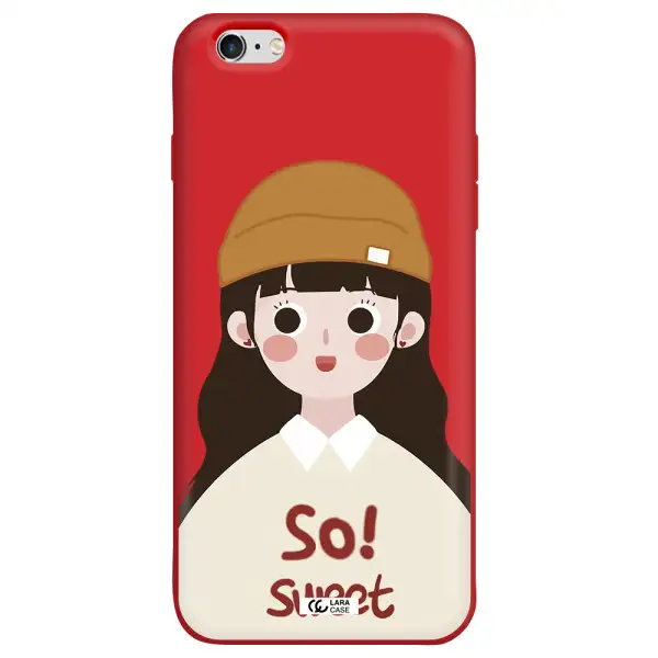 a cartoon of a girl with brown hair Apple iPhone 6 plus Silicone Imperial Red Case