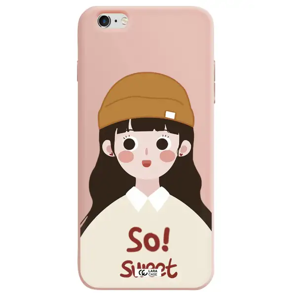 a cartoon of a girl with brown hair Apple iPhone 6 plus Silicone pastel pink Case