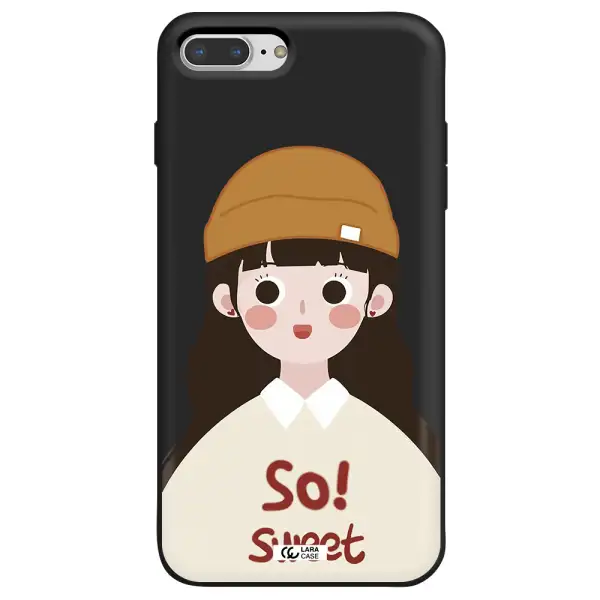 a cartoon of a girl with brown hair Apple iPhone 7 plus Silicone black Case