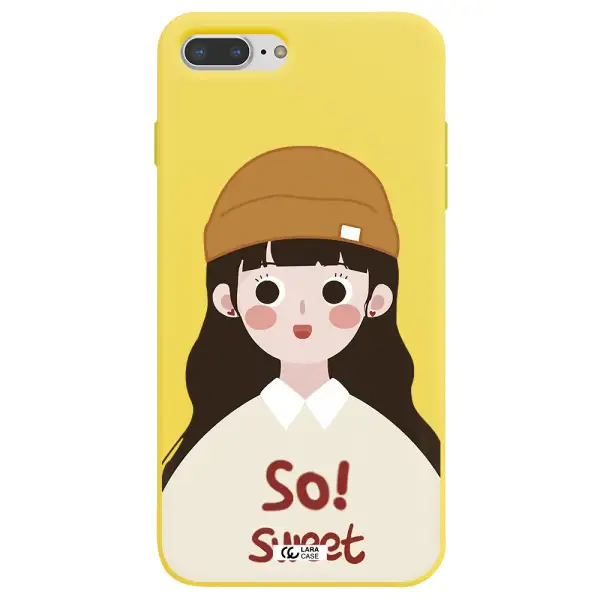 a cartoon of a girl with brown hair Apple iPhone 7 plus Silicone canary yellow Case